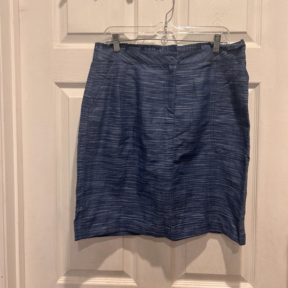 J.Crew Blue Linen Cotton Pencil Skirt Size 14 Back Zip Pockets Coastal Classic
